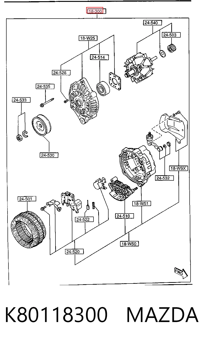 K80118300 Mazda Alternador de coche