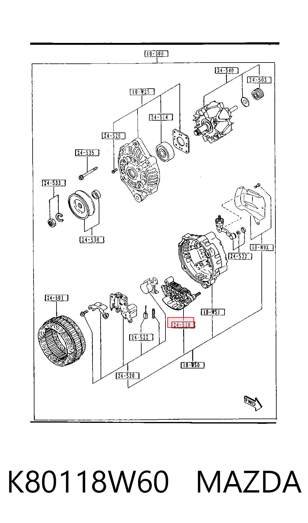 Puente rectificador del alternador K80118W60 MAZDA