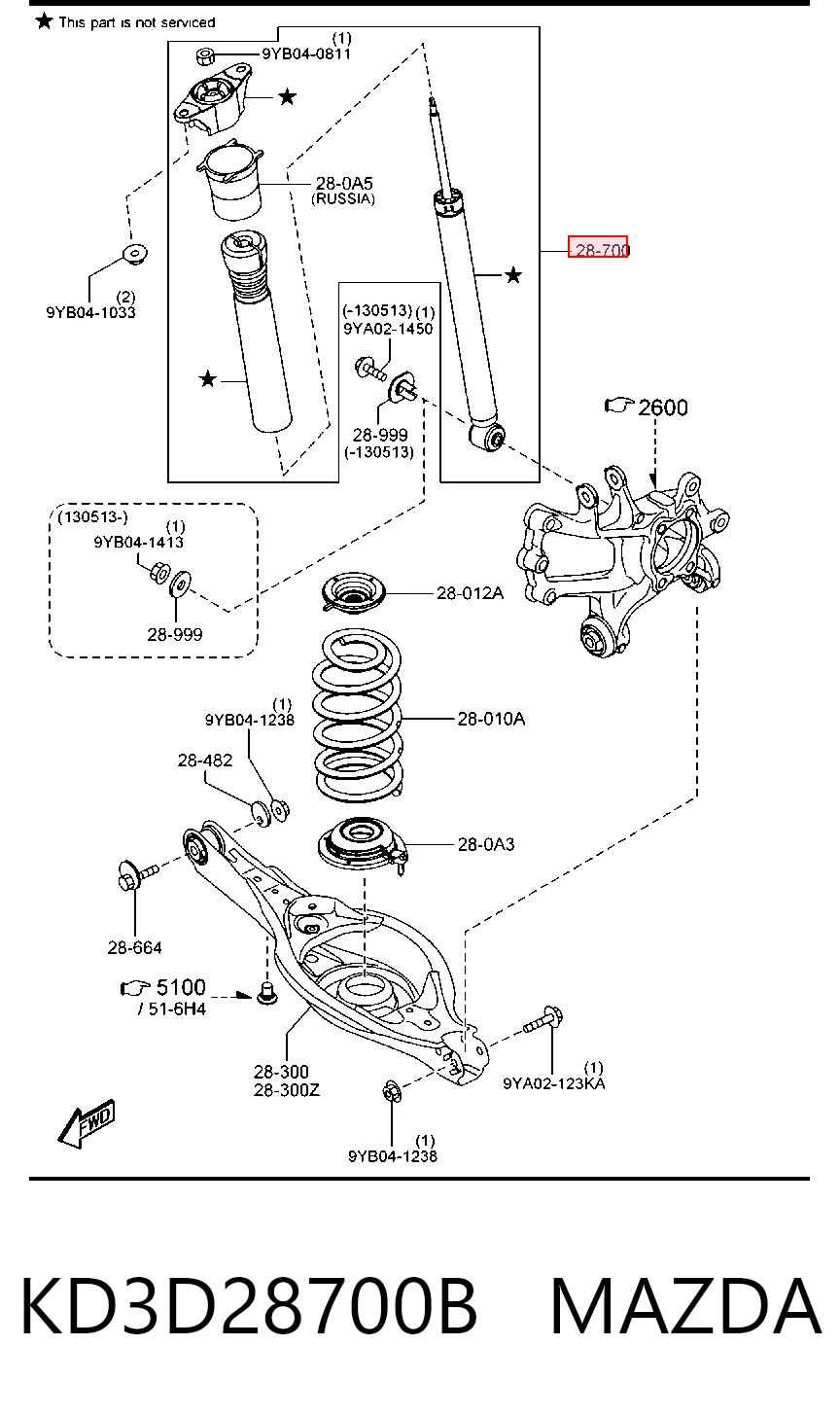 Amortiguador trasero KD3D28700B MAZDA