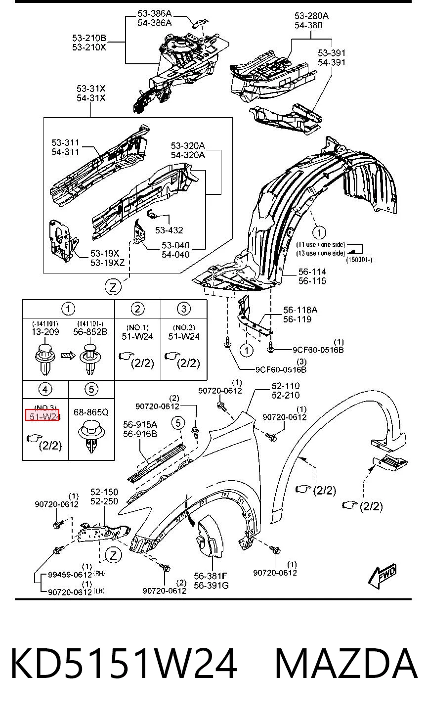 KD5151W24 Mazda Clip del ensanche del guardabarros