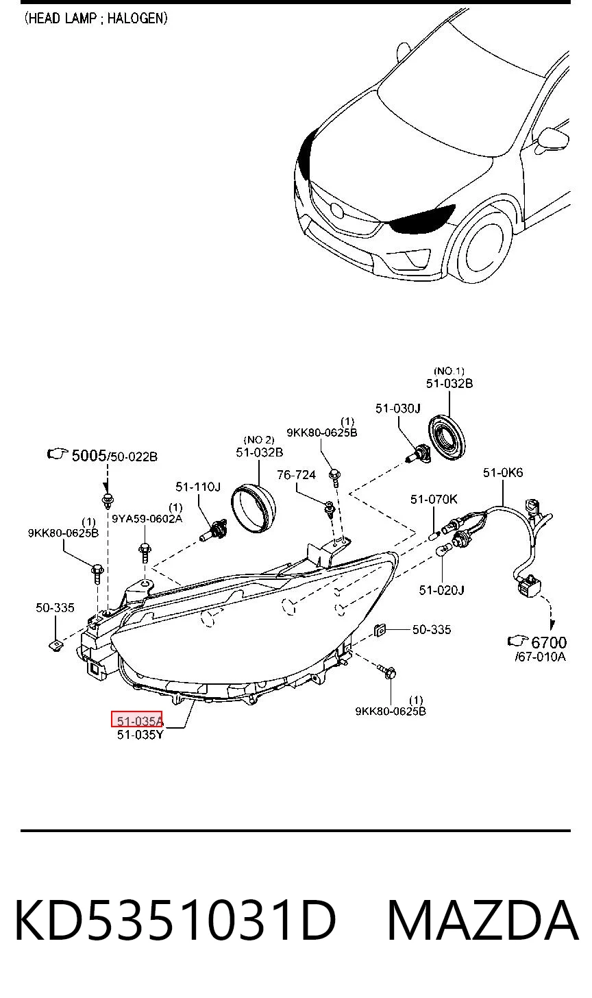 Faro derecho KD5351031D MAZDA