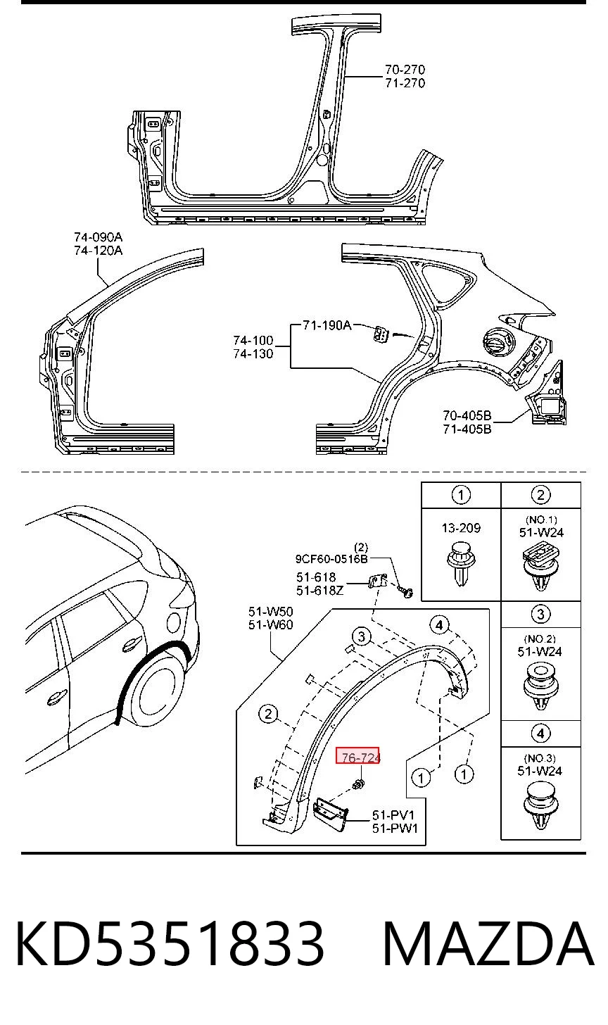 KD5351833 Mazda Clip de fijación del guardabarros delantero