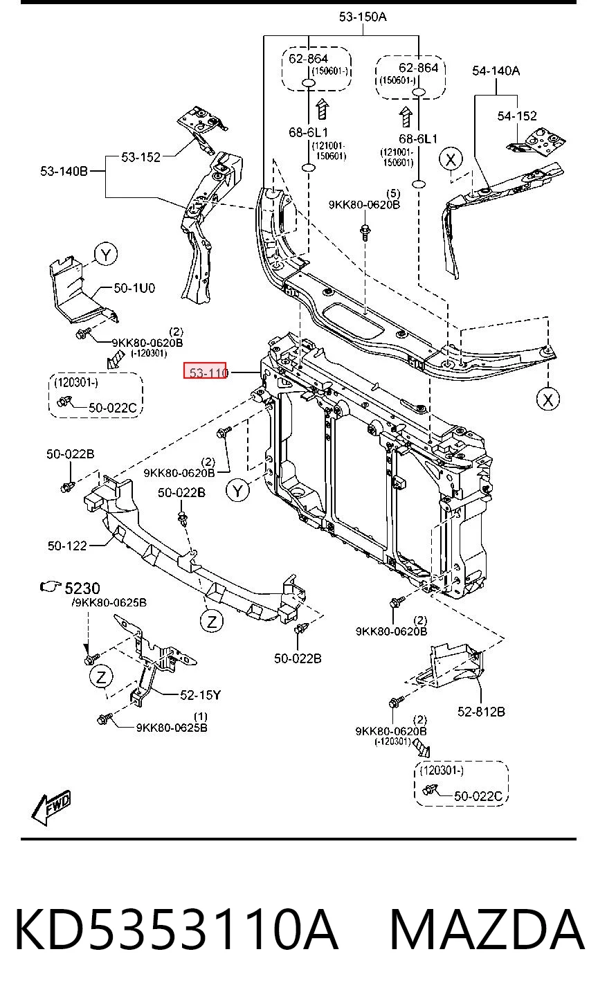 KD5353110A Mazda Soporte vertical del radiador (panel de montaje de faros)
