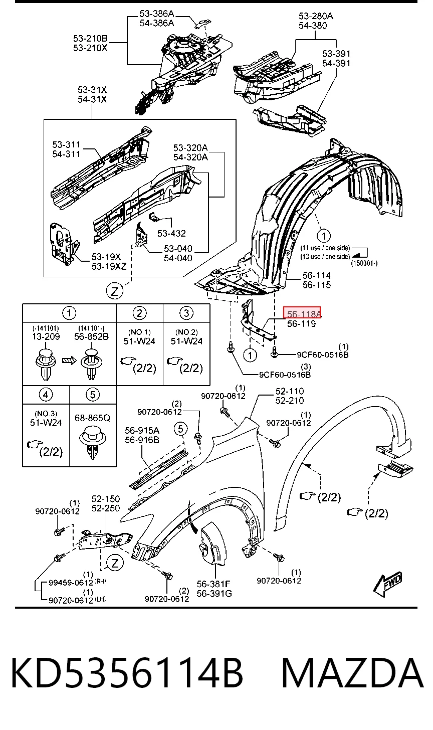 KD5356114B Mazda Guardabarros delantero derecho