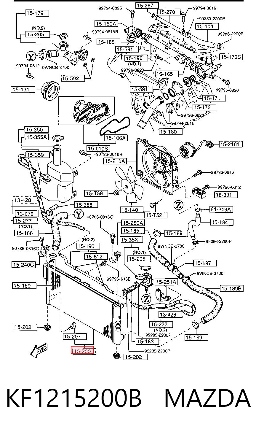 Radiador de refrigeración del motor KF1215200B MAZDA
