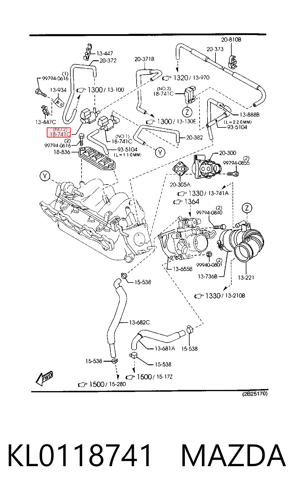 KL0118741 Mazda Válvula conmutadora del sistema de admisión de aire