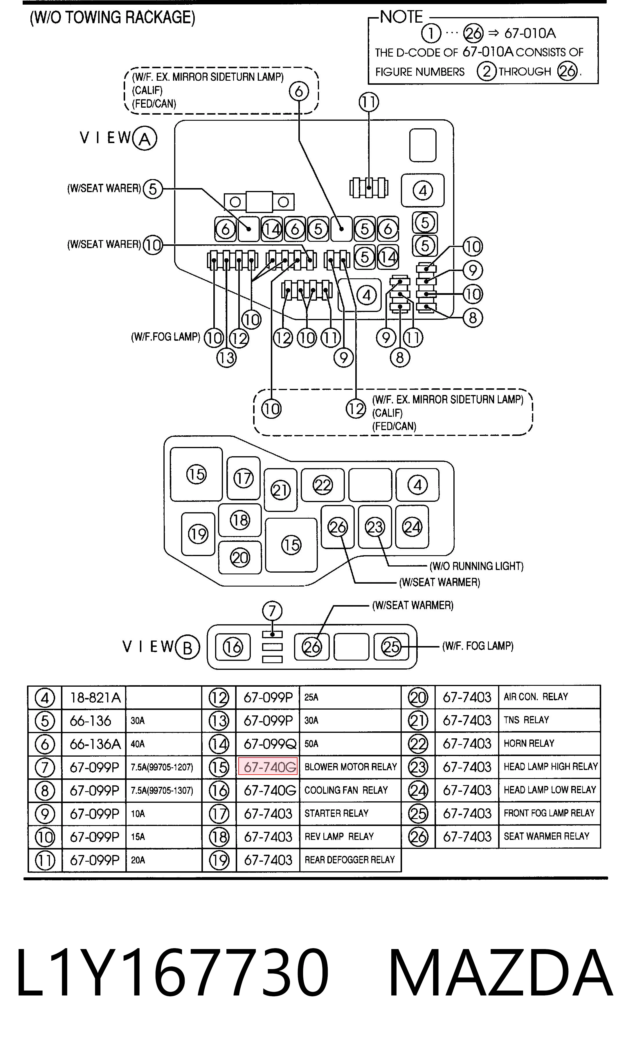 L1Y167730 Mazda Relé de ventilador de aire acondicionado