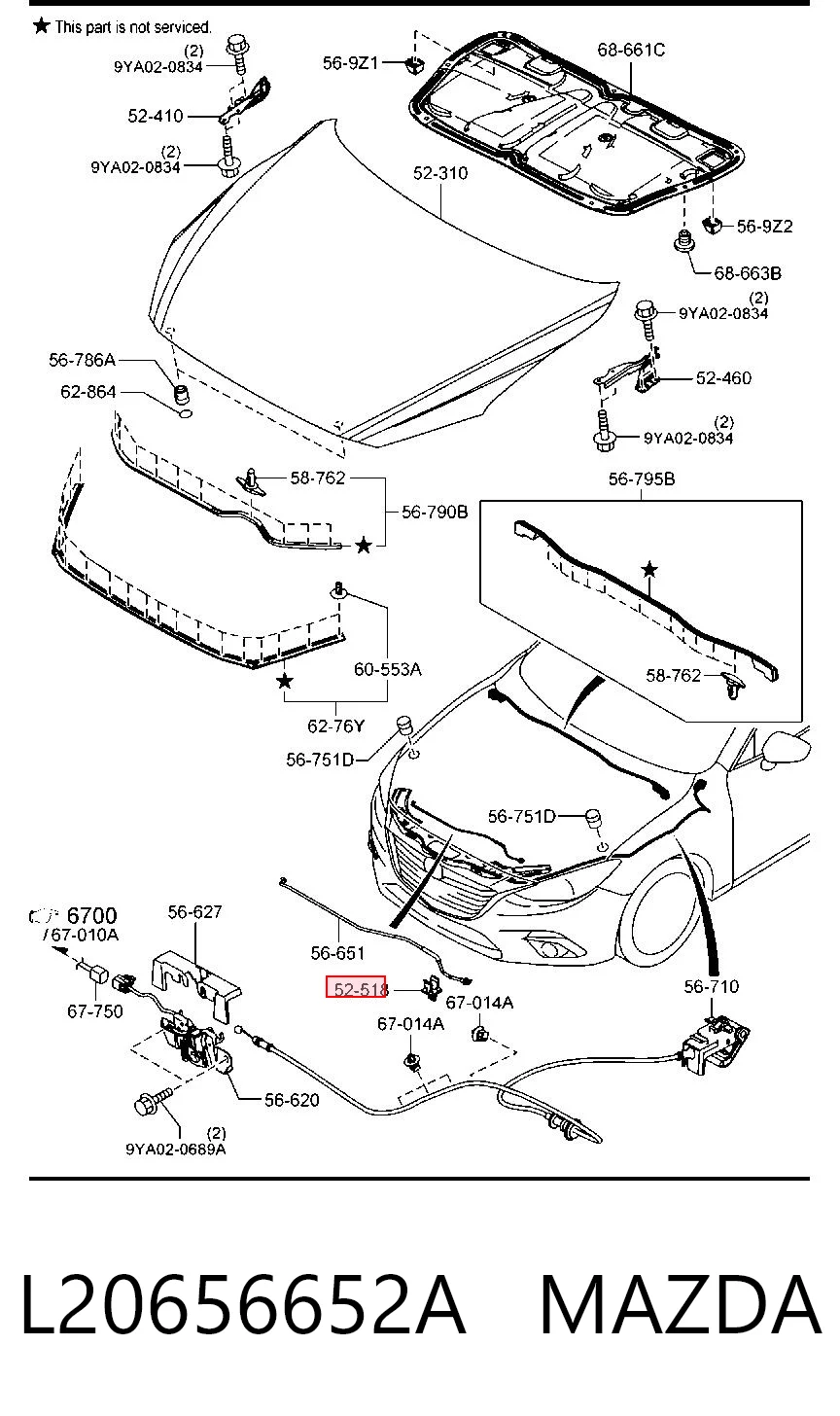 L20656652A Mazda Fijador del soporte del capó