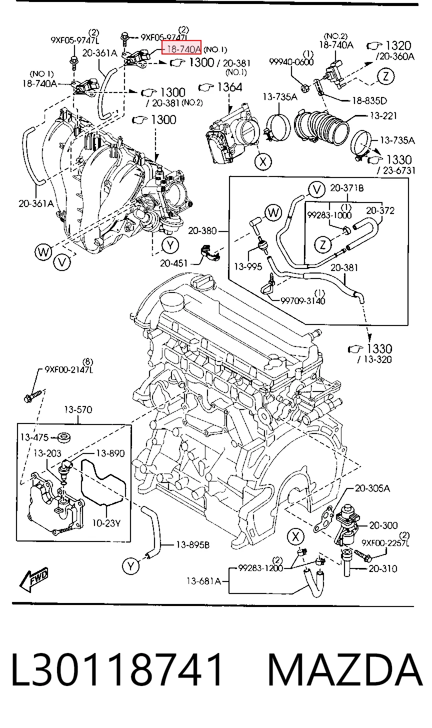 L30118741 Mazda Válvula solenoide de control de presión de sobrealimentación