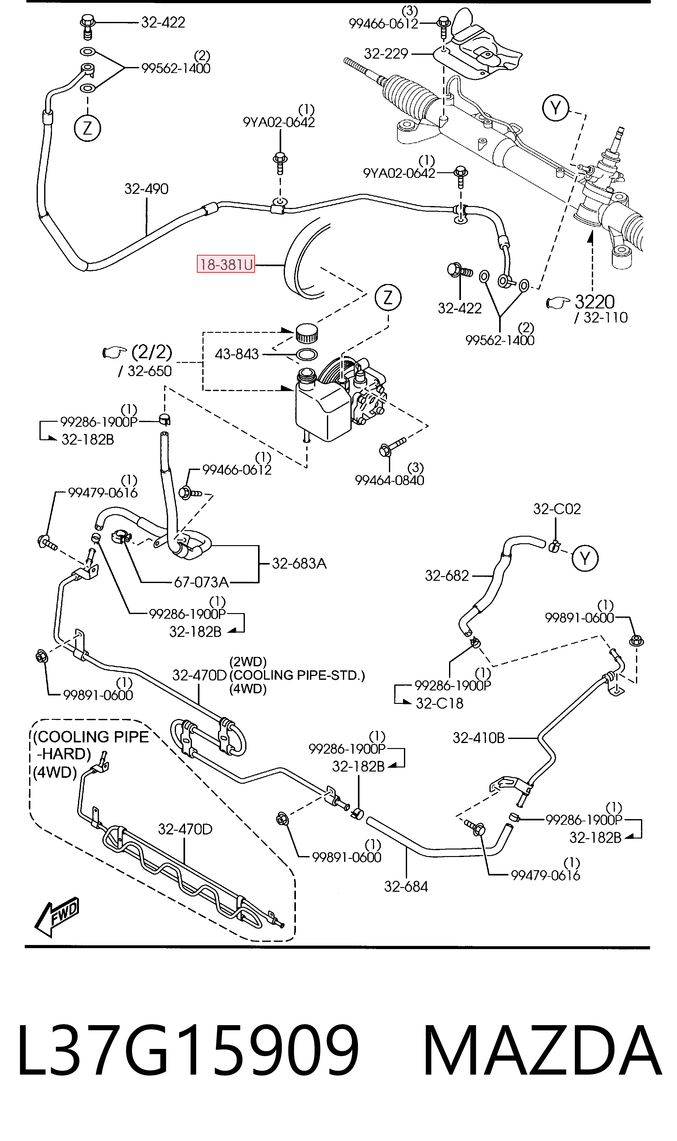 Correa de accesorios L37G15909 MAZDA