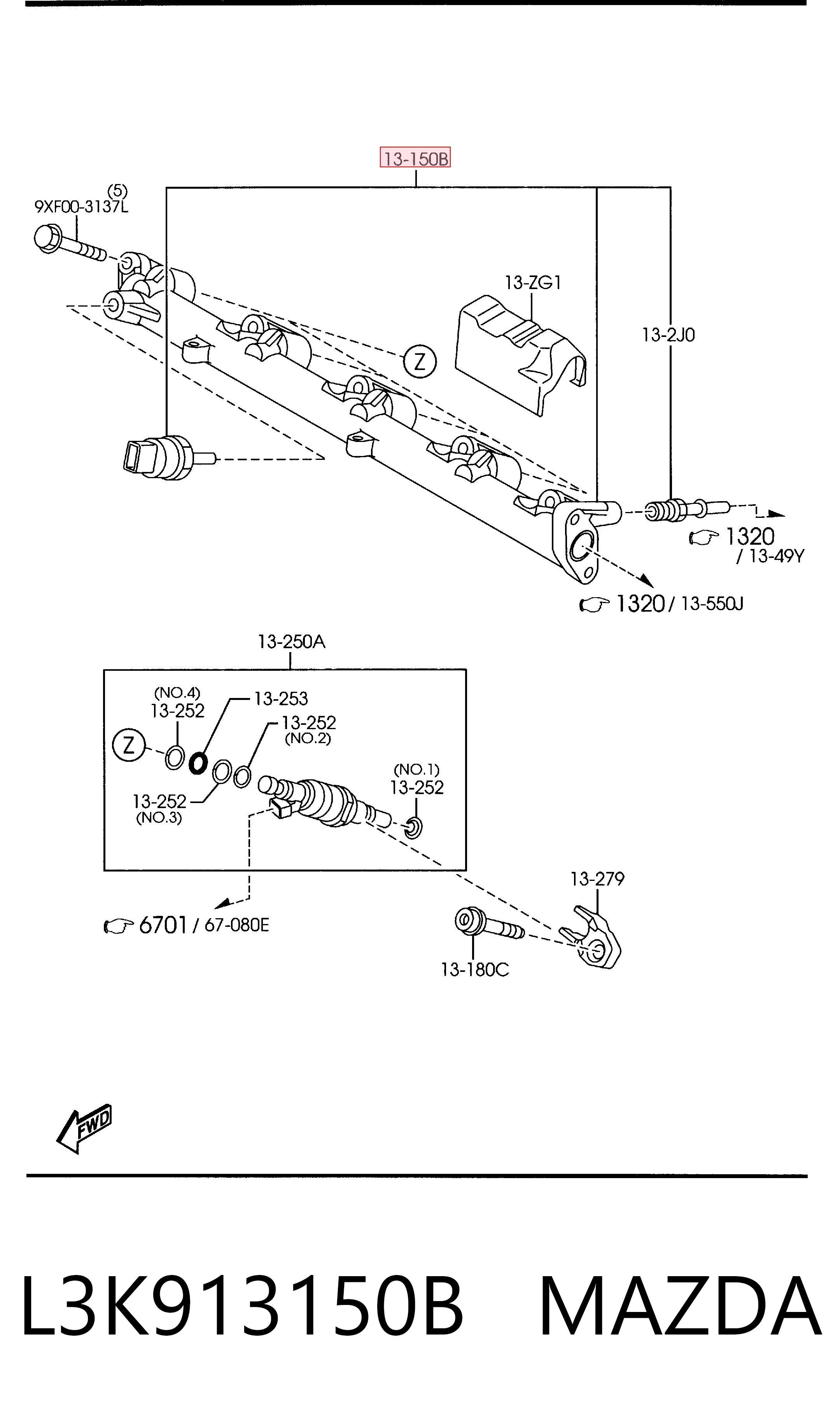 Rampa de combustible L3K913150B MAZDA
