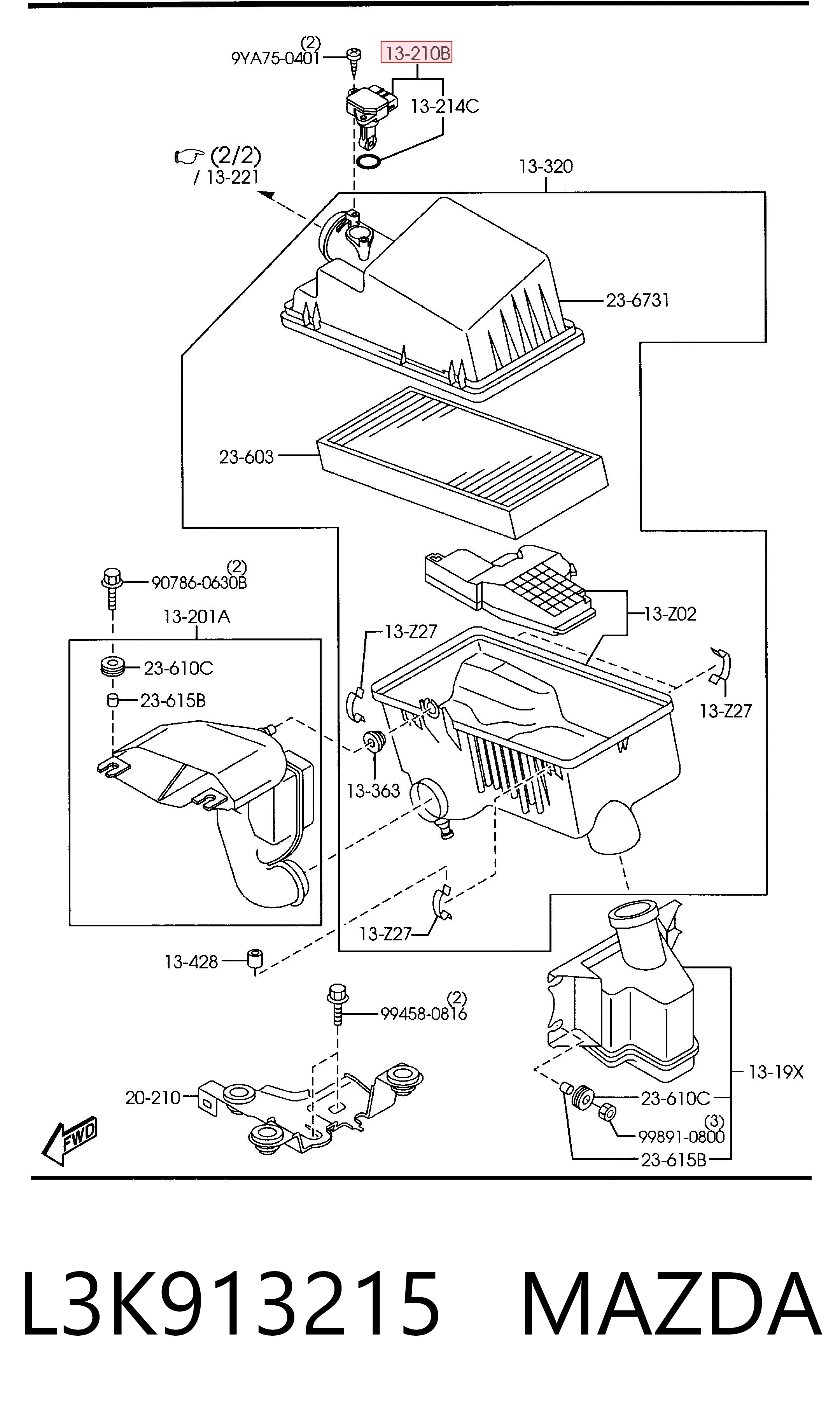 L3K913215 Mazda Sensor de flujo de aire