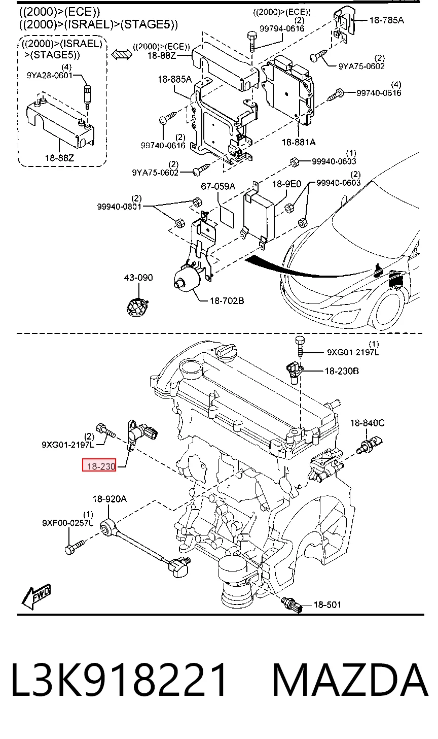 L3K918221 Mazda Sensor de posición del cigüeñal