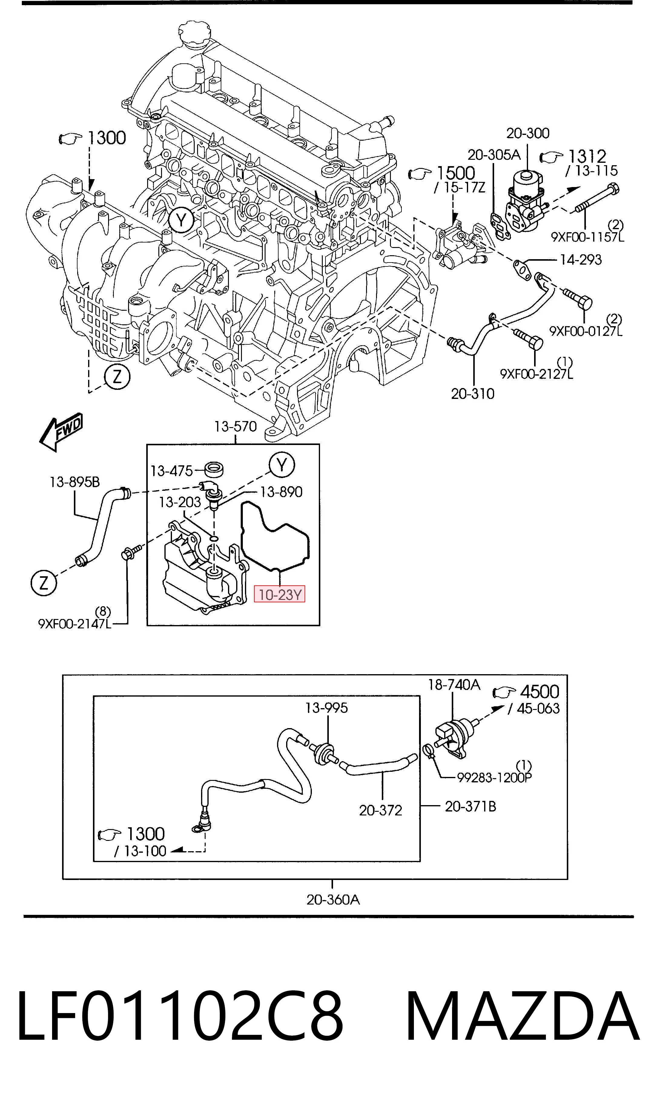 LF01102C8 Mazda Separador de aceite del sistema de ventilación del cárter