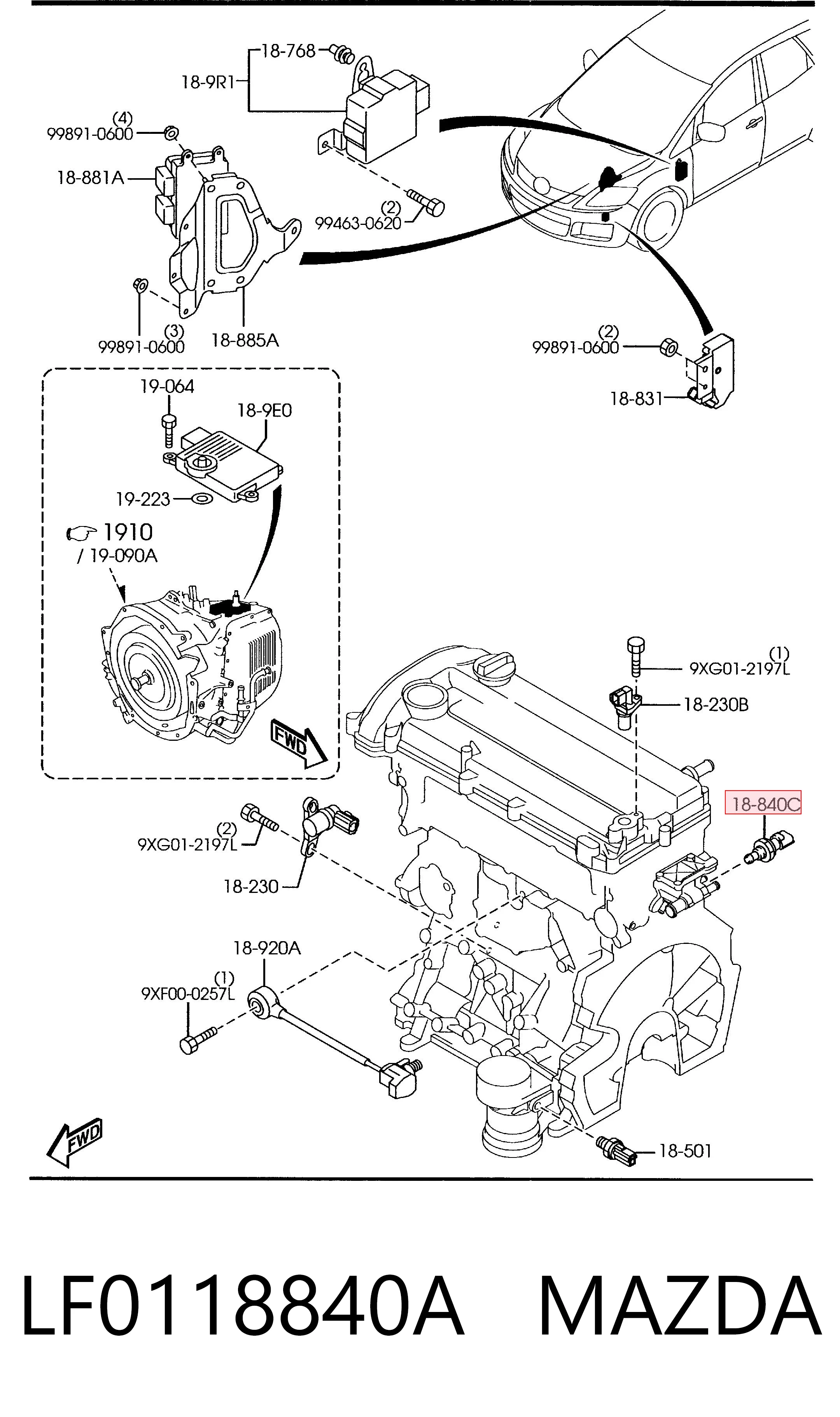 LF0118840A Mazda Sensor temperatura refrigerante