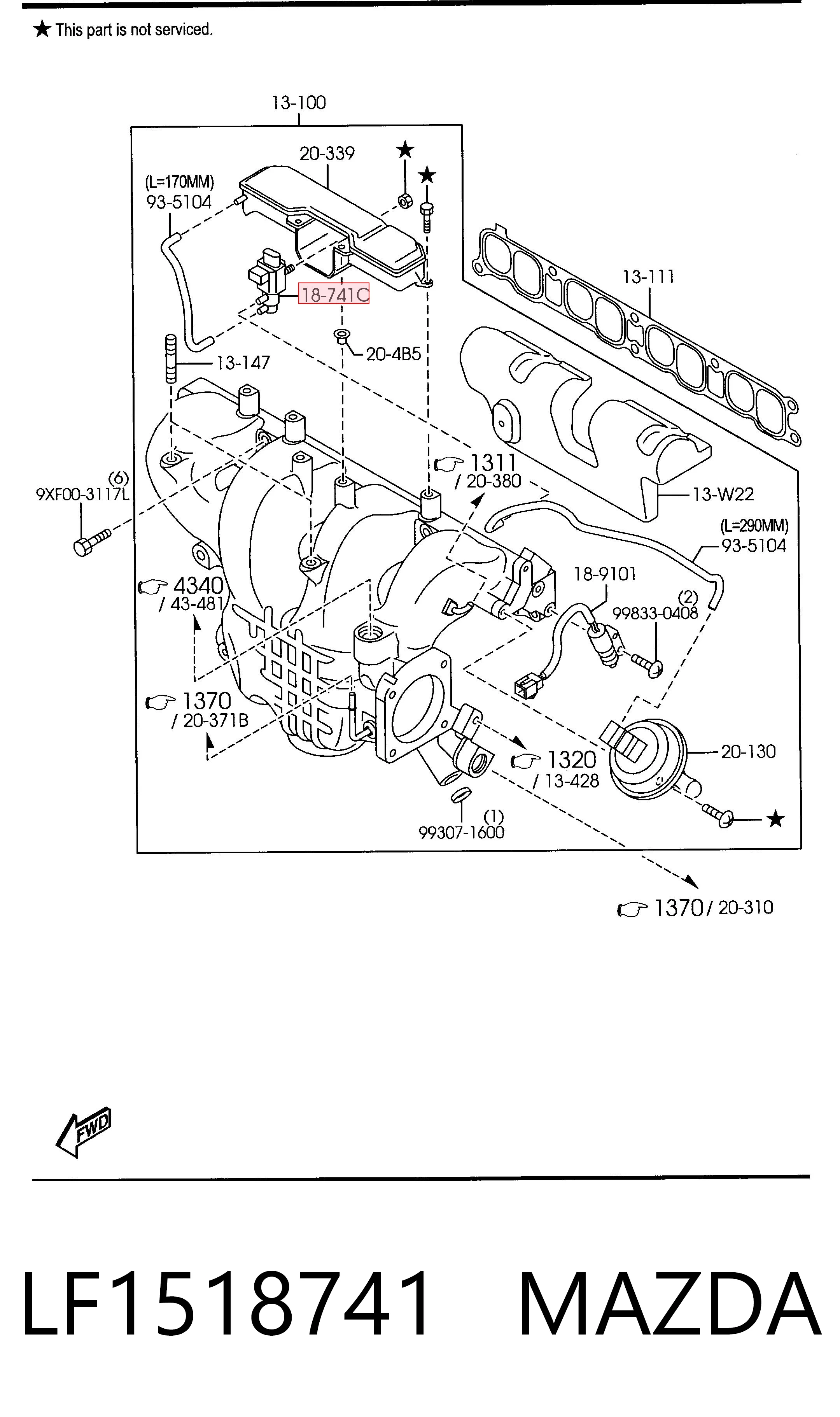 LF1518741 Mazda Válvula de solenoide de control de mariposa EGR