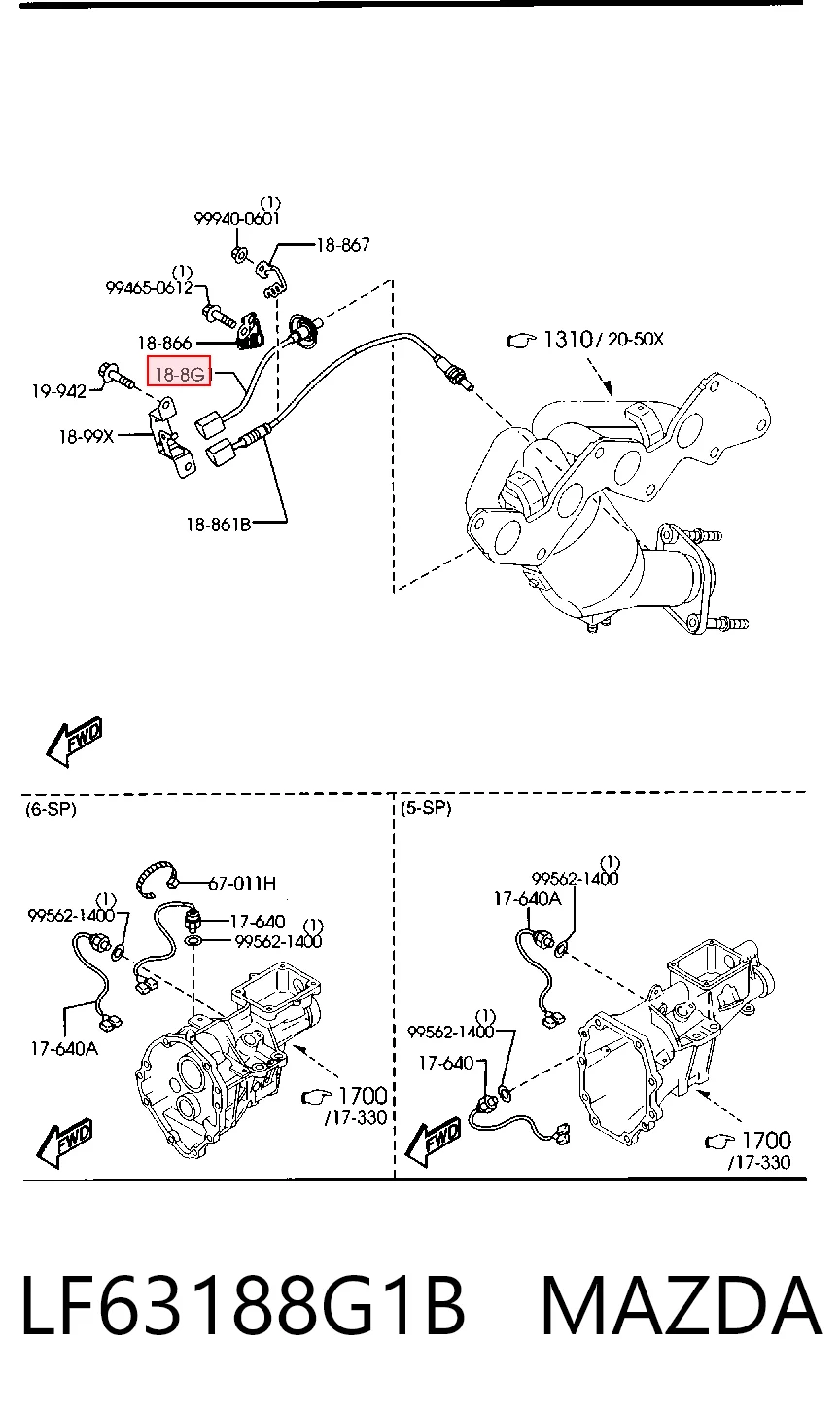 Sensor de oxígeno previo al catalizador LF63188G1B MAZDA