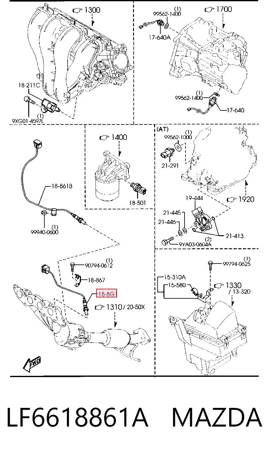 Sensor de oxígeno previo al catalizador LF6618861A MAZDA