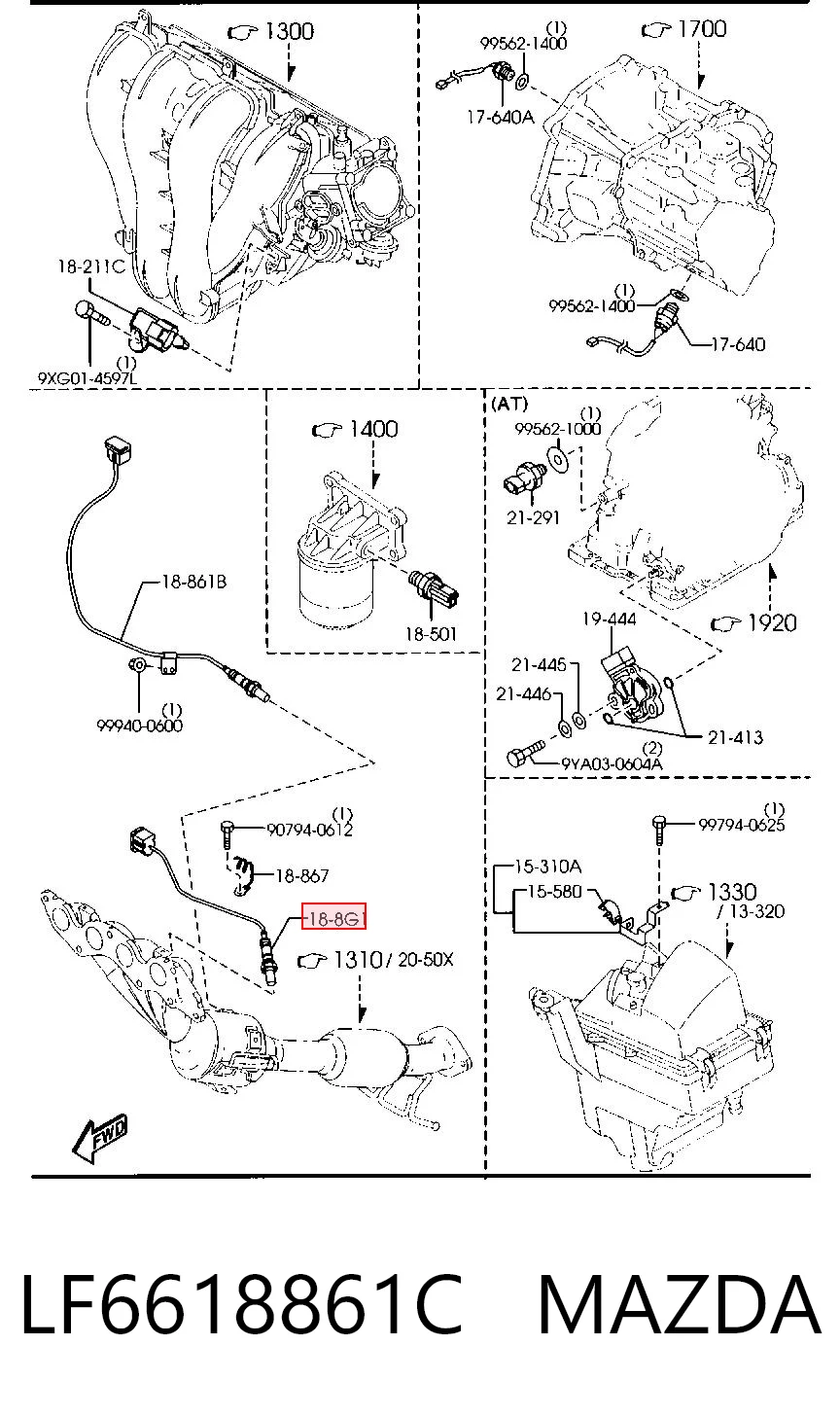 LF6618861C Mazda Sensor de oxígeno previo al catalizador