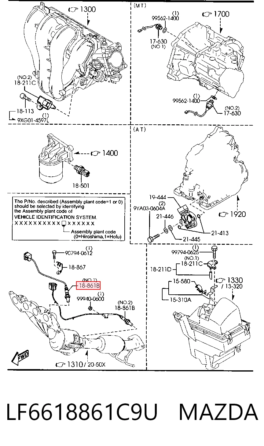 LF6618861C9U Mazda Sensor de oxígeno previo al catalizador