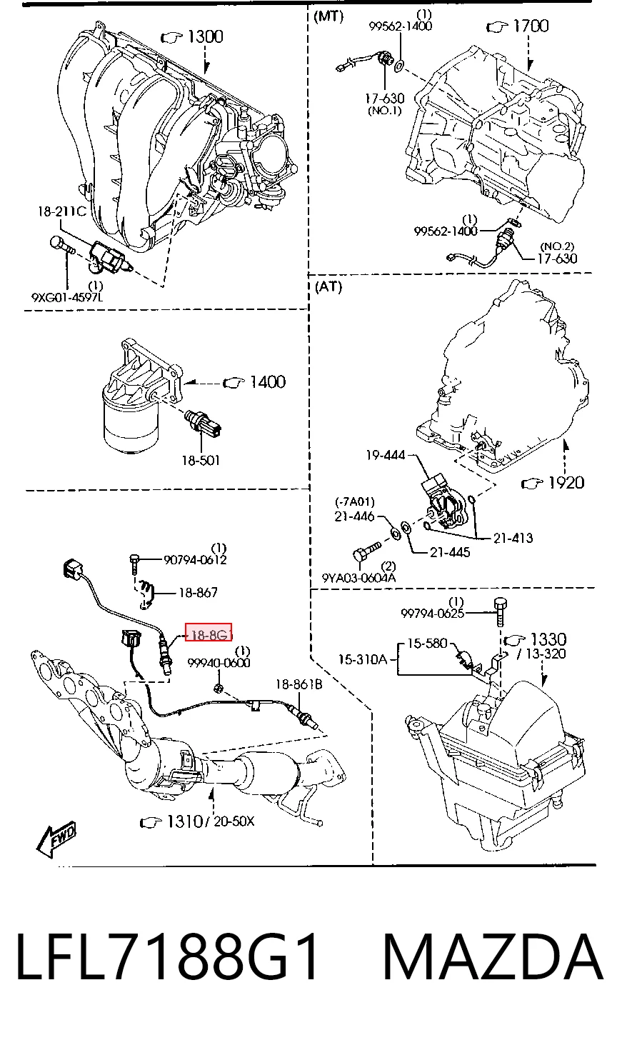 LFL7188G1 Mazda Sensor de oxígeno previo al catalizador