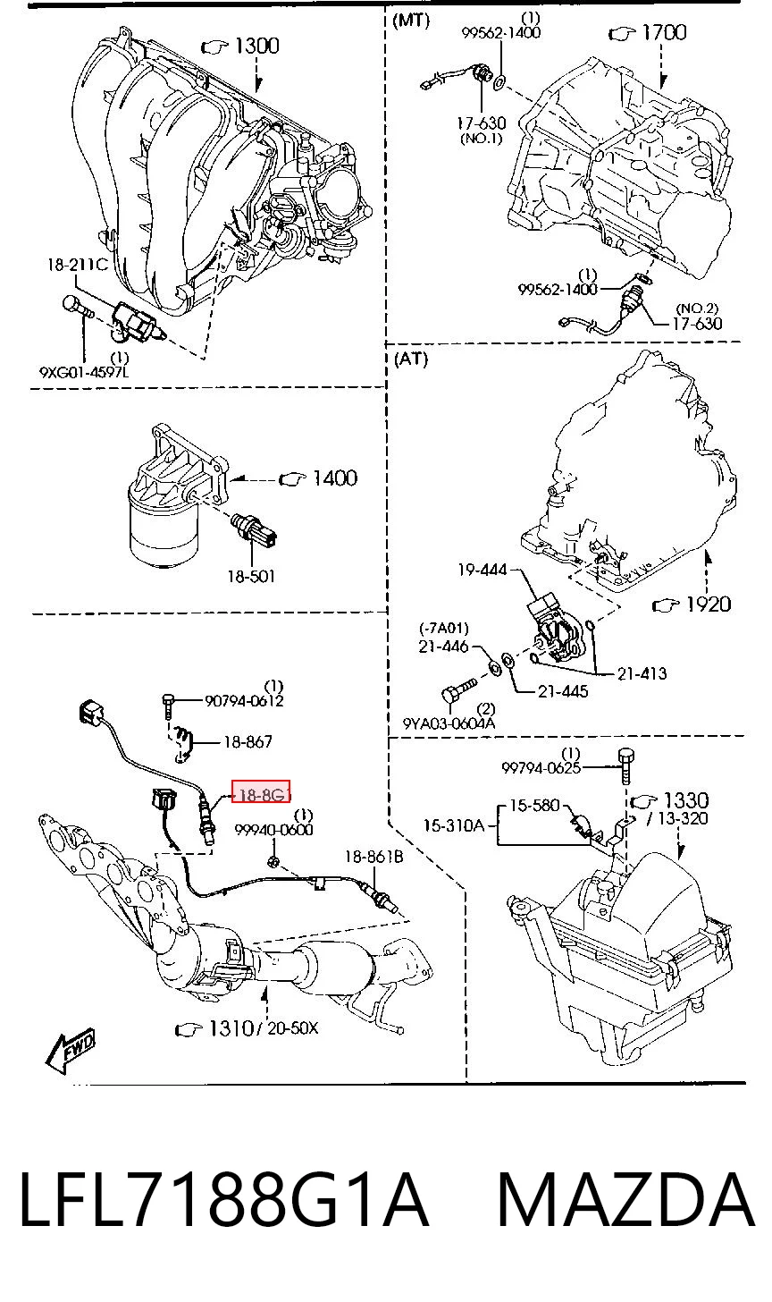 LFL7188G1A Mazda Sensor de oxígeno previo al catalizador