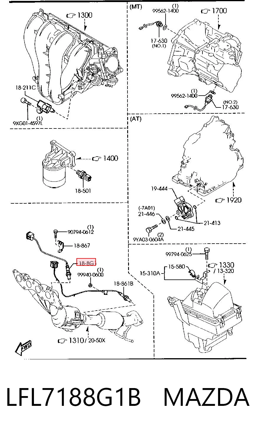 Sensor de oxígeno previo al catalizador LFL7188G1B MAZDA