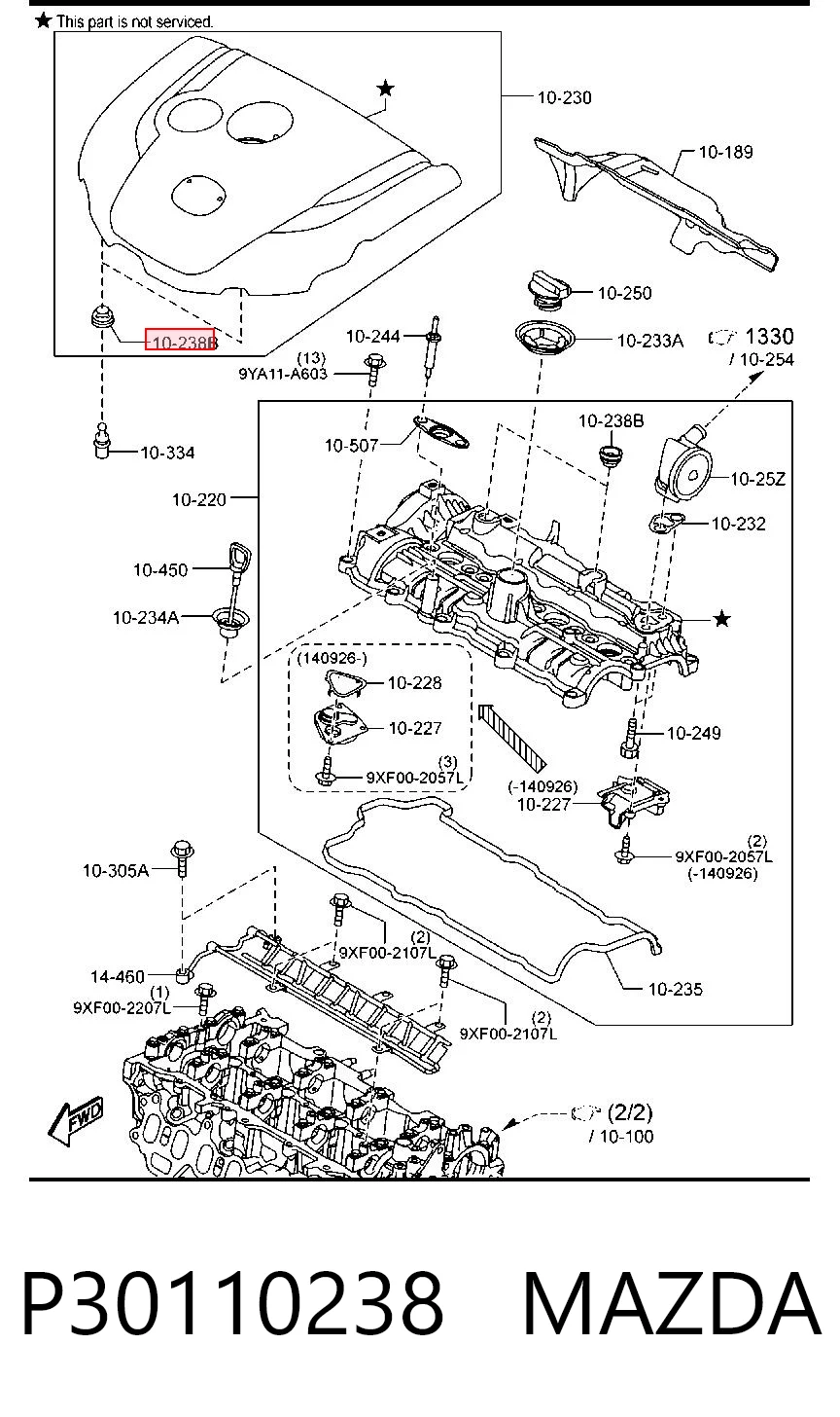 P30110238 Mazda Cojín de la tapa decorativa del motor