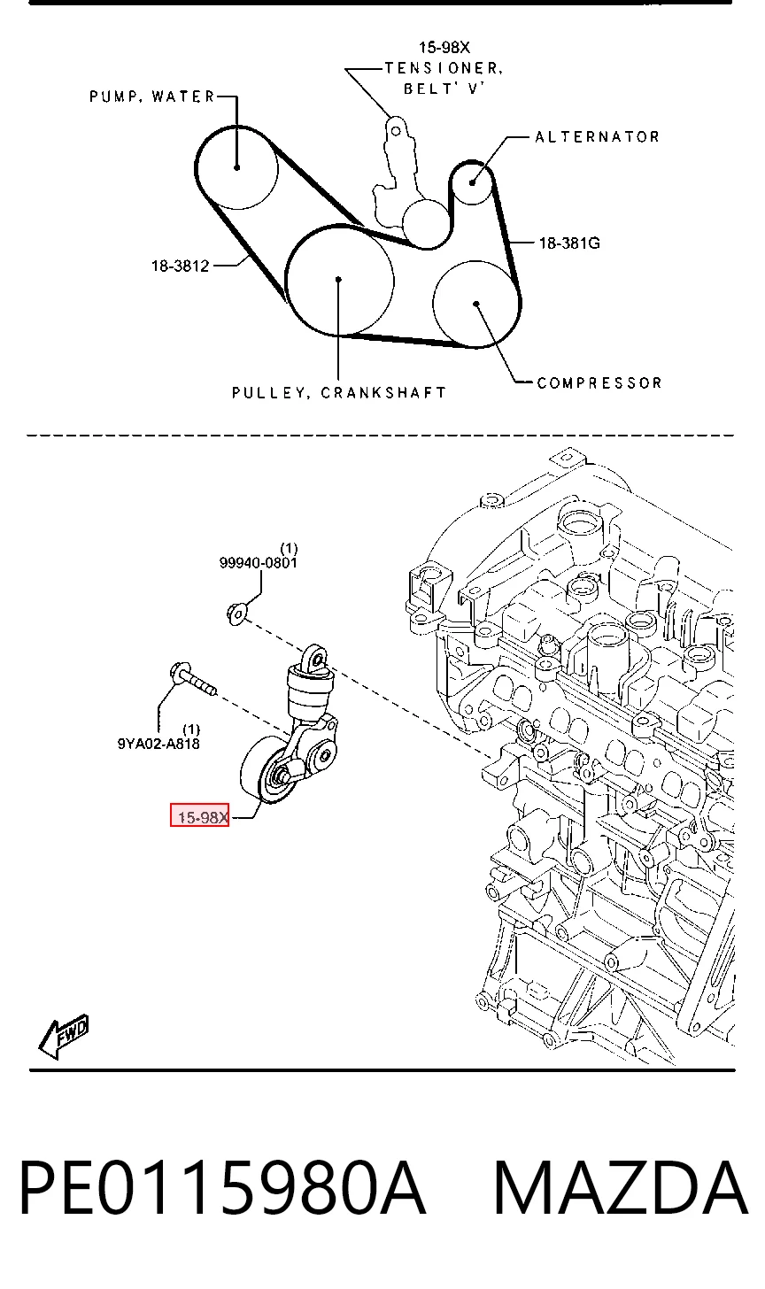 Tensor de correa de accesorios PE0115980A MAZDA