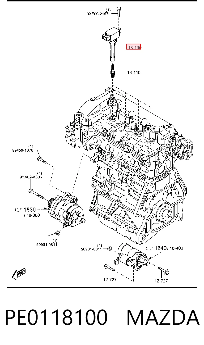 PE0118100 Mazda Bobina de ignición