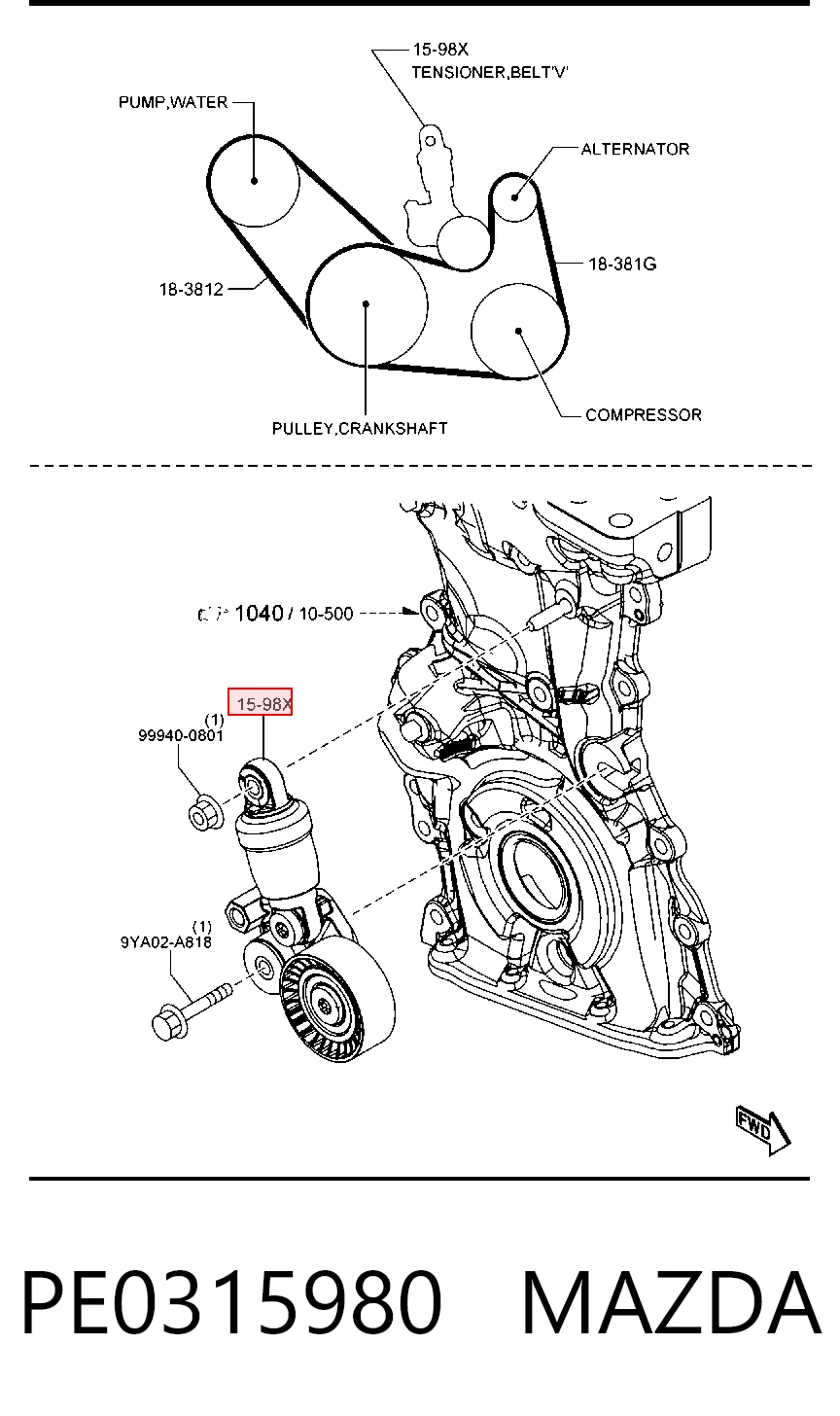PE0315980 Mazda Tensor de correa de alternador