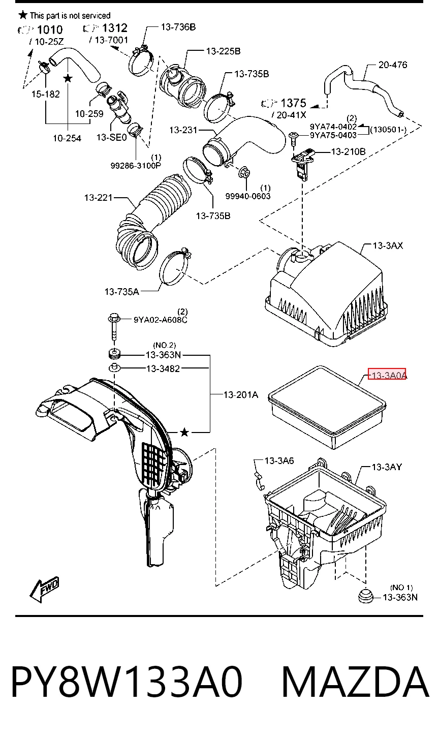 PY8W133A0 Mazda Filtro de aire de motor