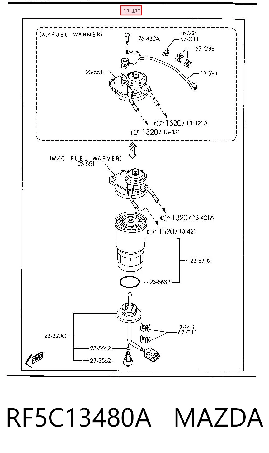 Carcasa del filtro de combustible RF5C13480A MAZDA