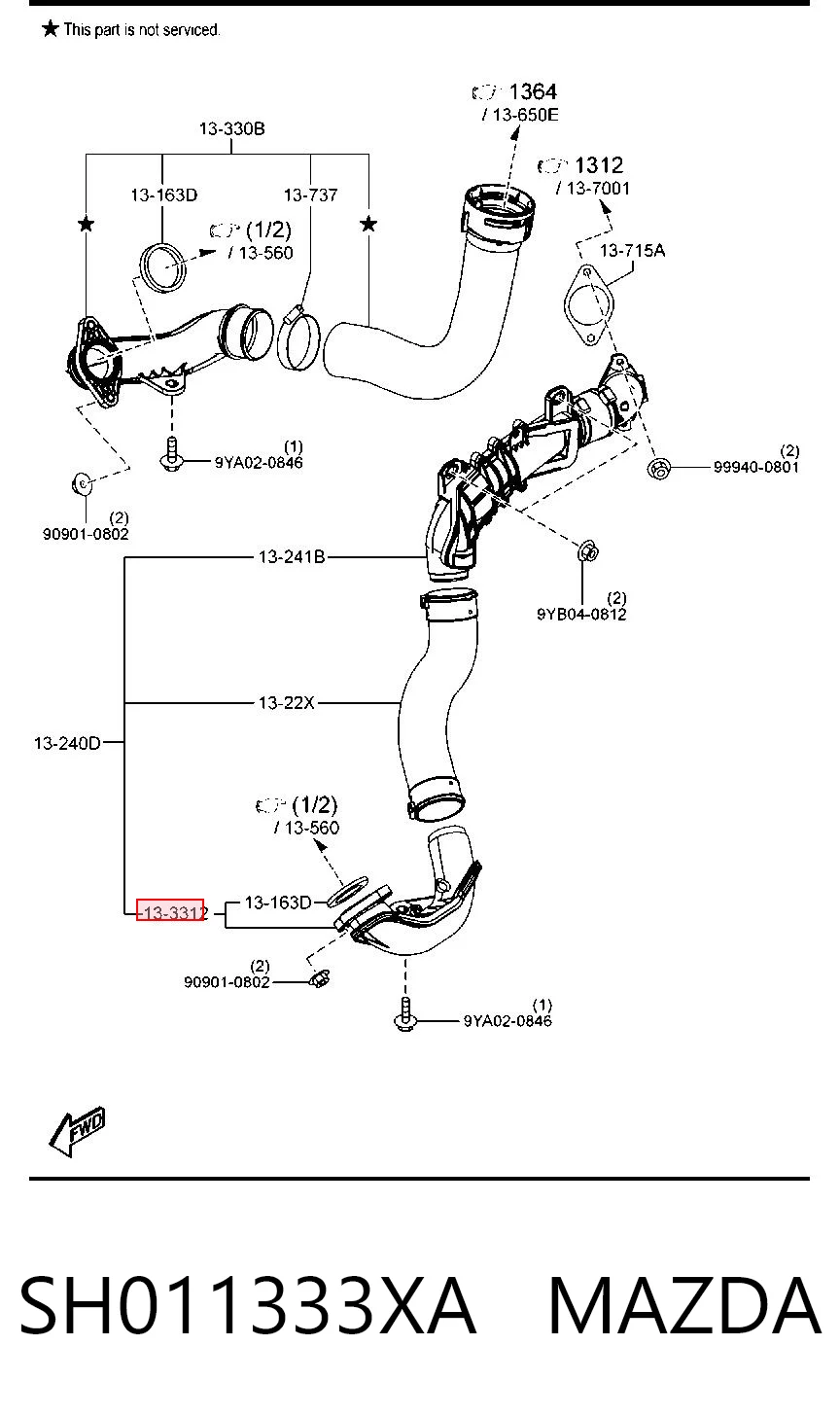 Manguera del intercooler SH011333XA MAZDA