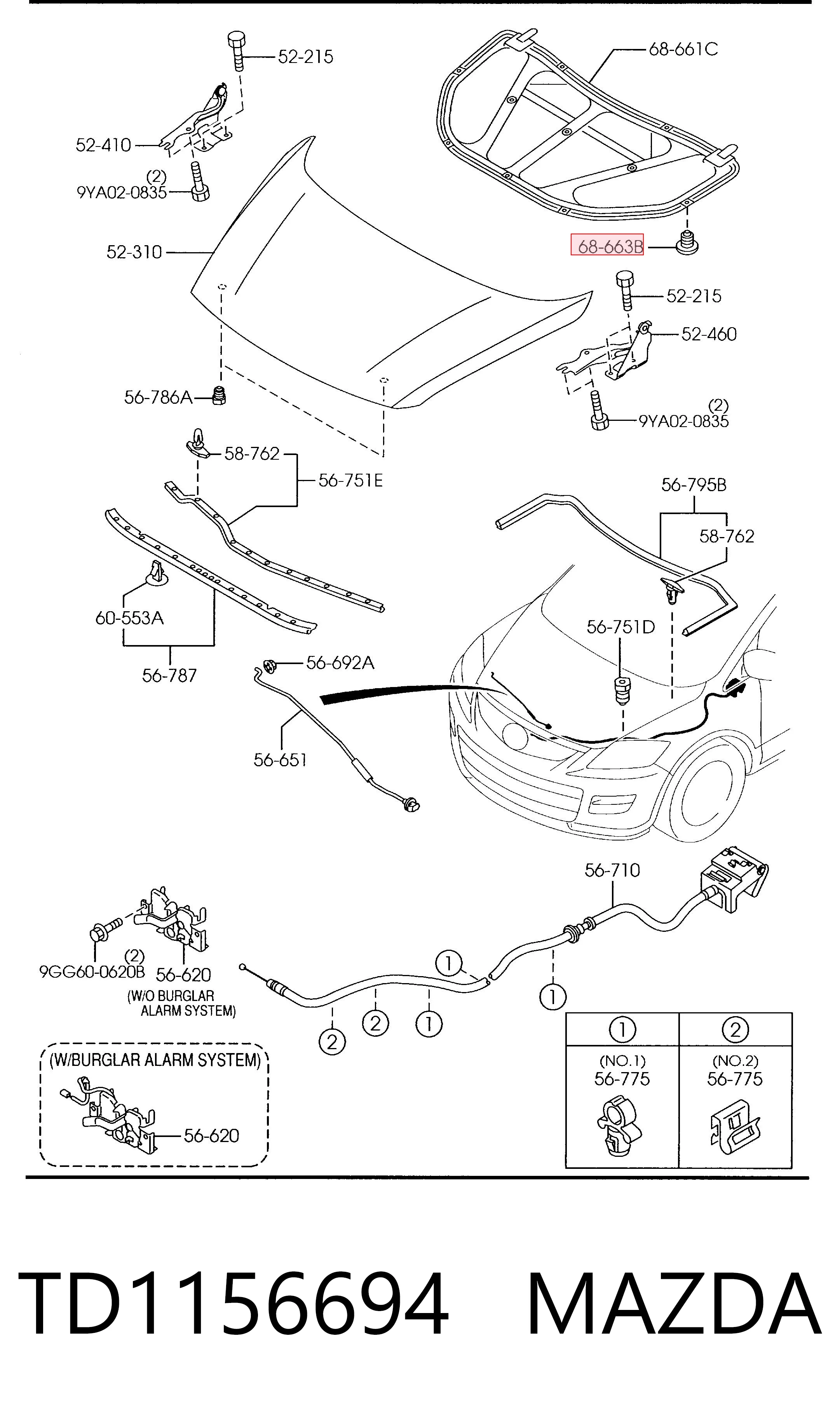 TD1156694 Mazda Clip del aislante del capó