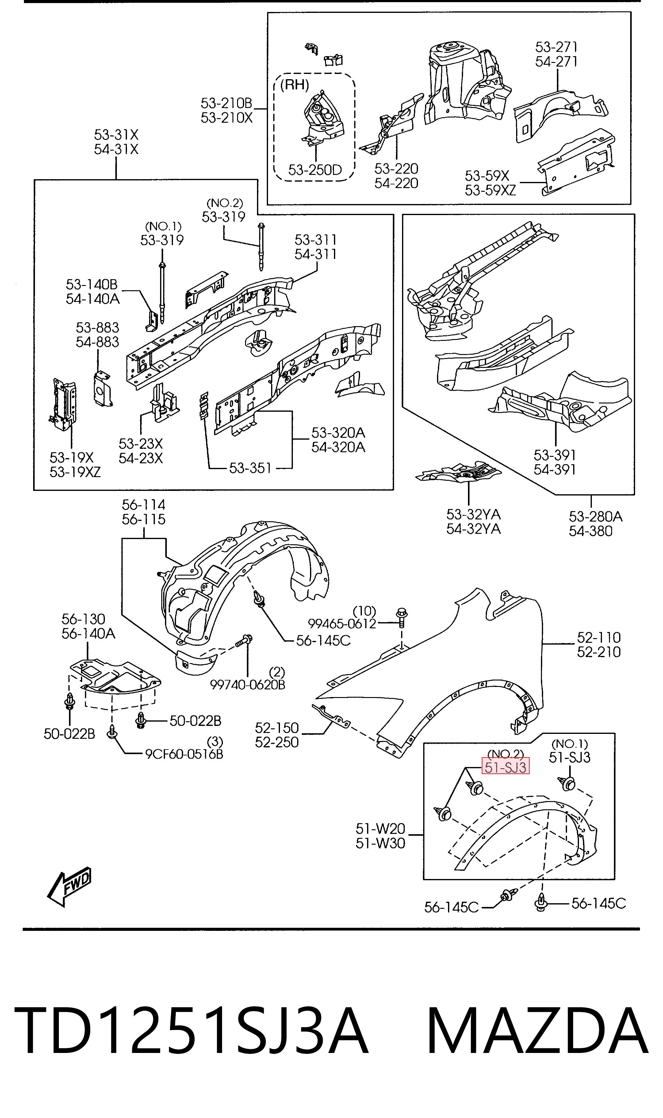 TD1251SJ3A Mazda Clip de fijación de moldura de puerta