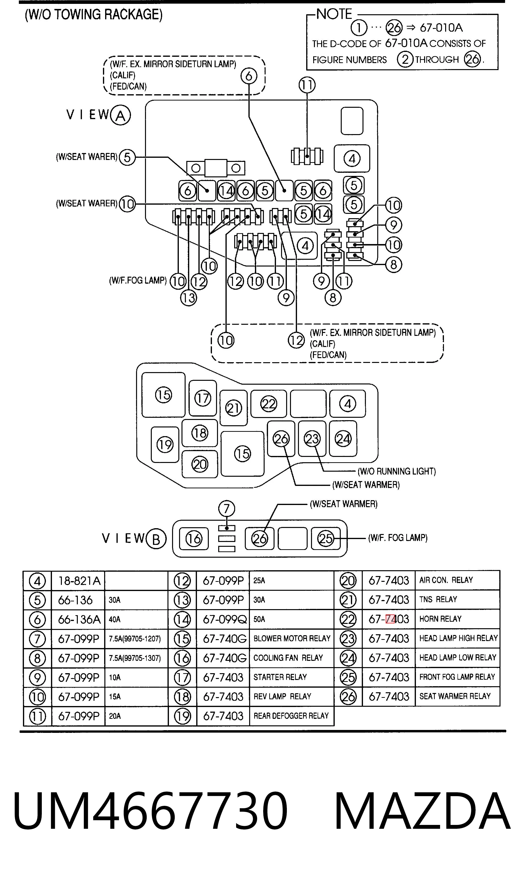 UM4667730 Mazda Relé de ventilador de aire acondicionado