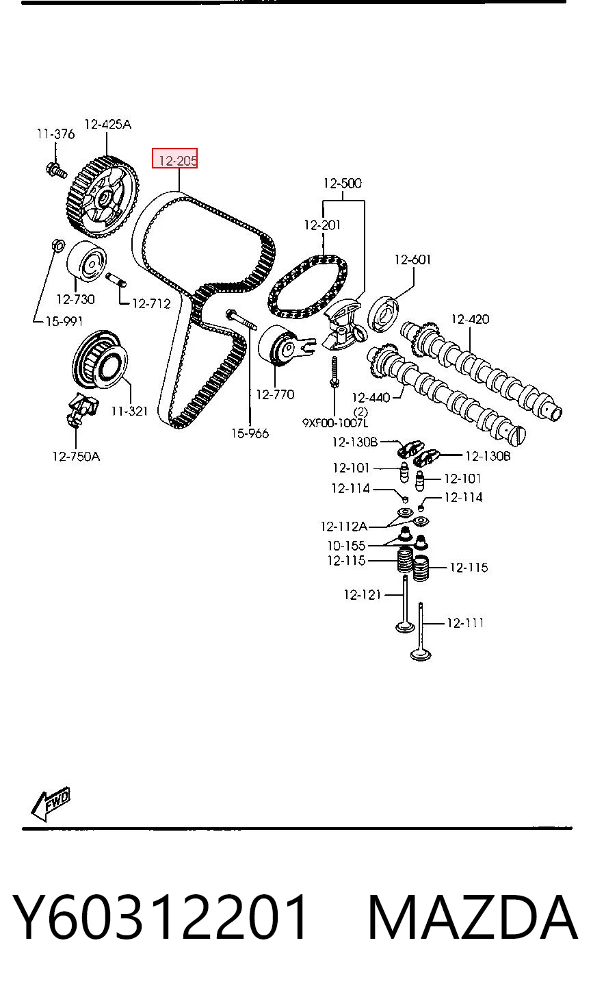 Correa de distribución Y60312201 MAZDA
