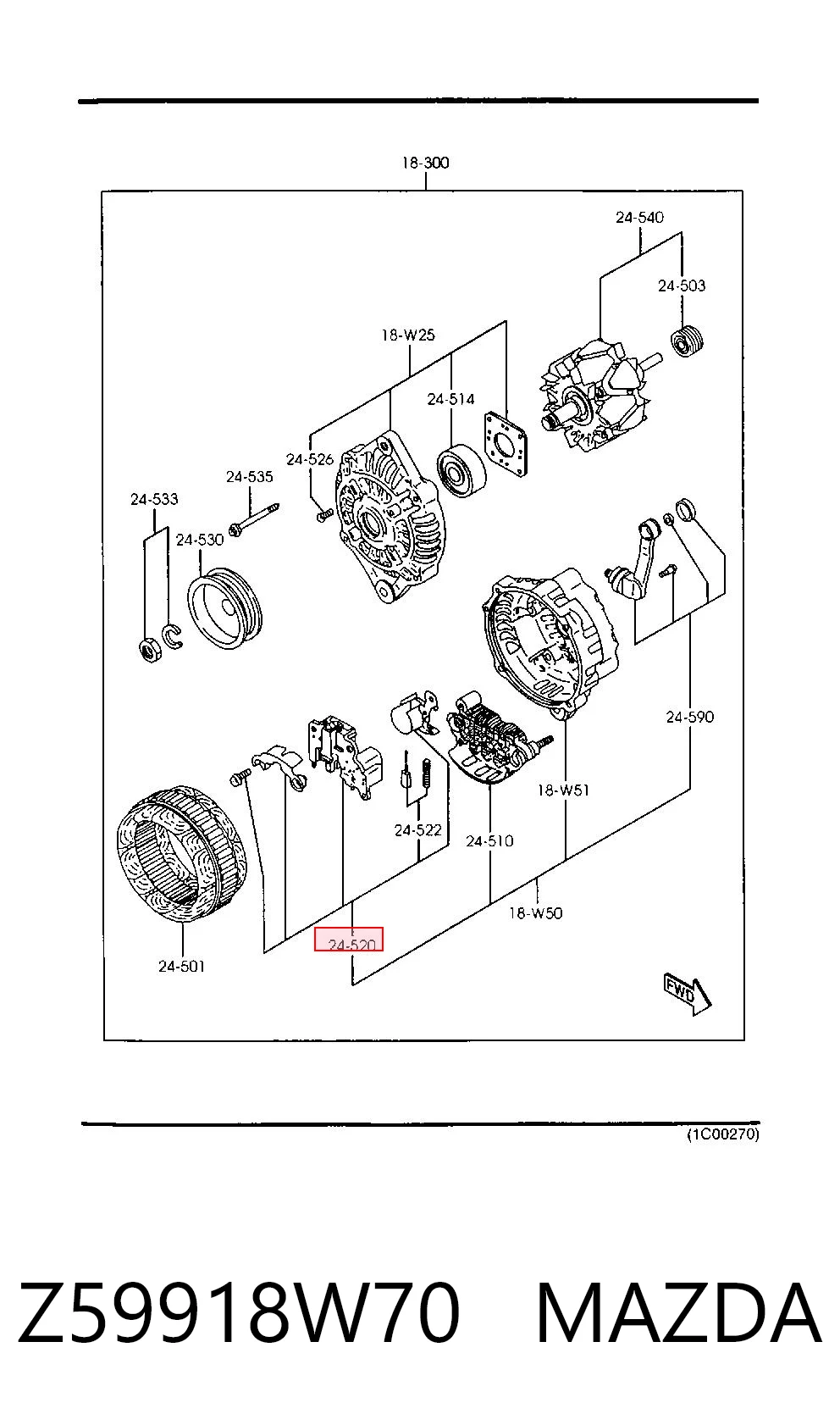 Z59918W70 Mazda Regulador alternador