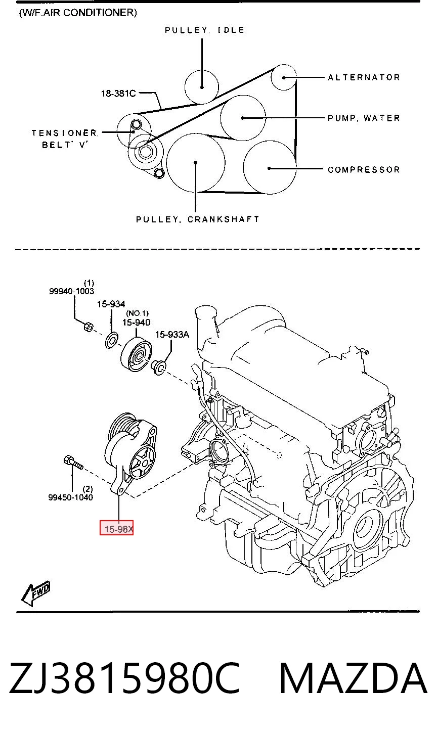 ZJ3815980C Mazda Tensor de correa de alternador