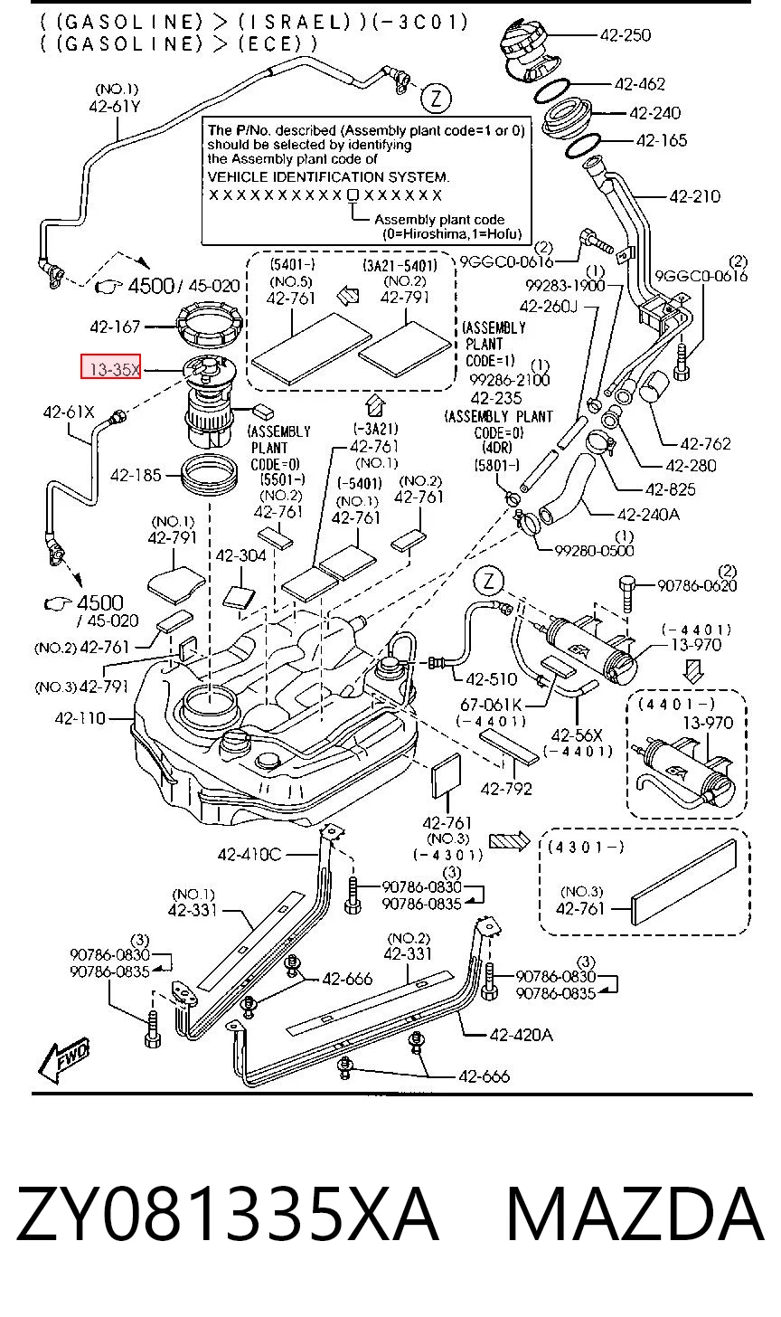 Módulo de bomba de combustible con sensor de nivel de combustible ZY081335XA MAZDA