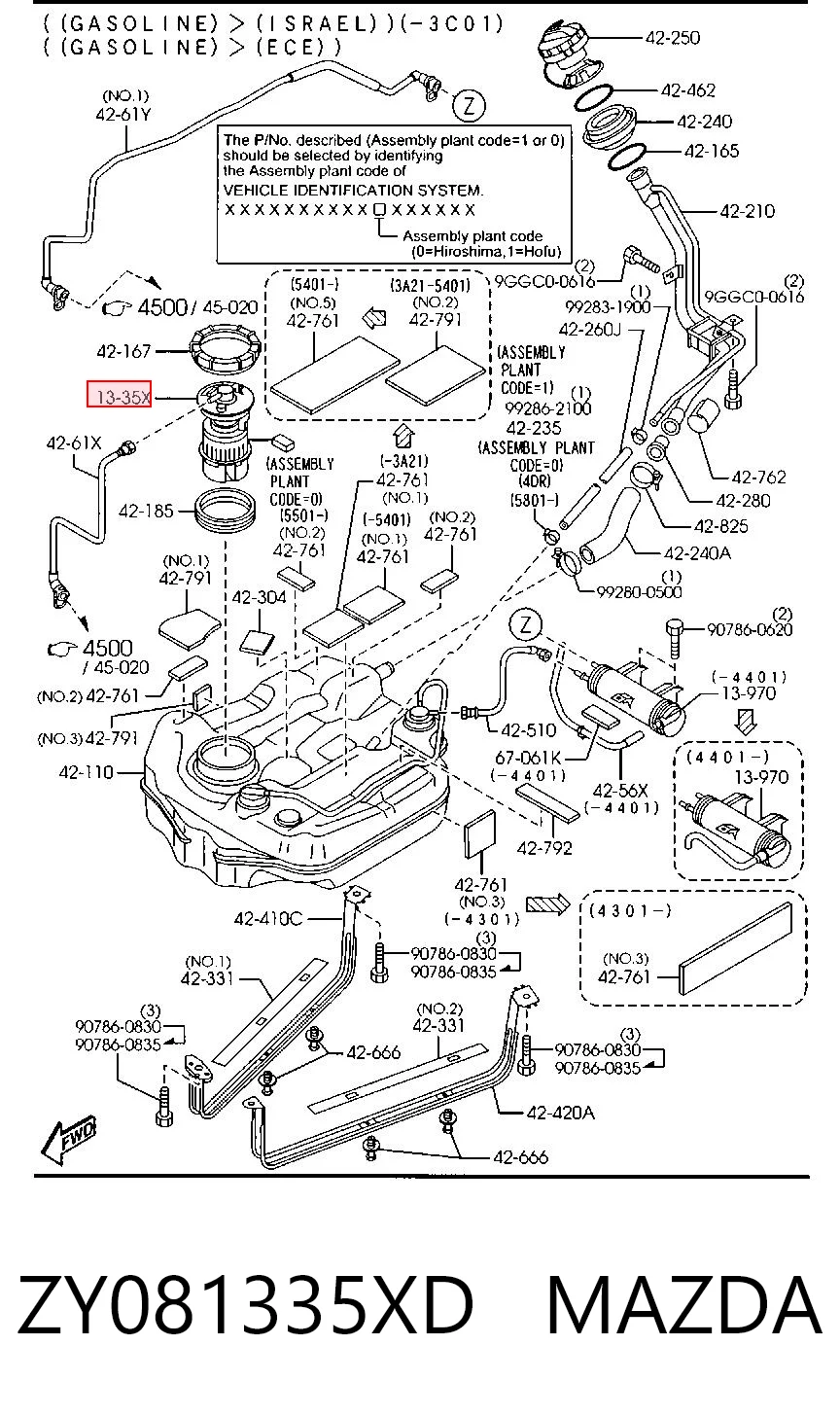 Módulo de bomba de combustible con sensor de nivel de combustible ZY081335XD MAZDA