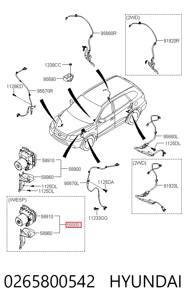 Módulo hidráulico de ABS 0265800542 HYUNDAI
