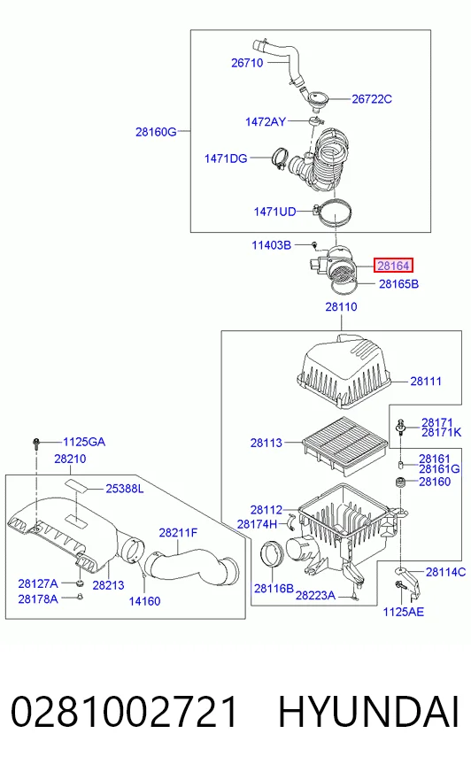 0281002721 Hyundai/Kia Sensor de flujo de aire