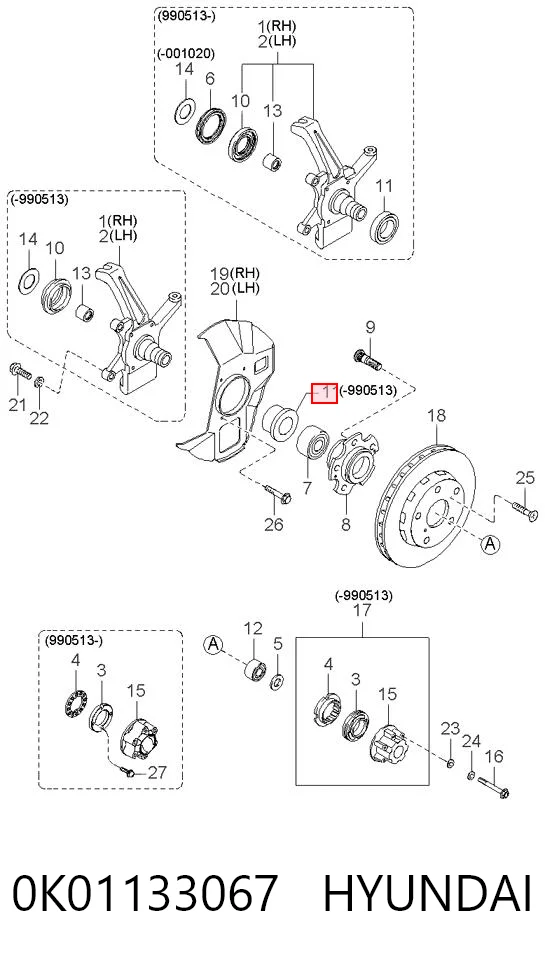 Retén de cubo de rueda delantero 0K01133067 HYUNDAI