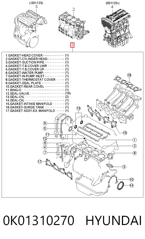 Juego completo de juntas de motor 0K01310270 HYUNDAI