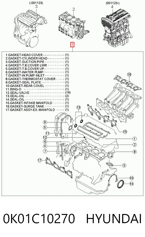 Juego completo de juntas de motor 0K01C10270 HYUNDAI
