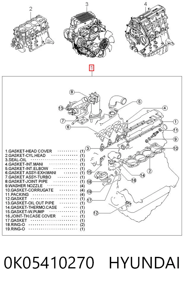 Juego completo de juntas de motor 0K05410270 HYUNDAI