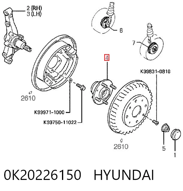 Cubo trasero 0K20226150 HYUNDAI
