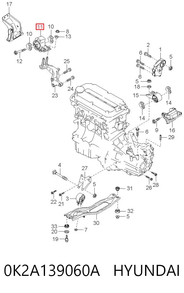 Soporte de motor derecho 0K2A139060A HYUNDAI